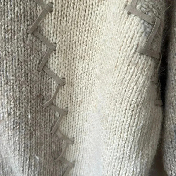IB Diffusion WESTERN women’s knit sweater with fringe & lacing cream tan Sz M - Picture 4 of 8